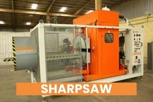 Industrial Sharpsaw machine in a warehouse setting