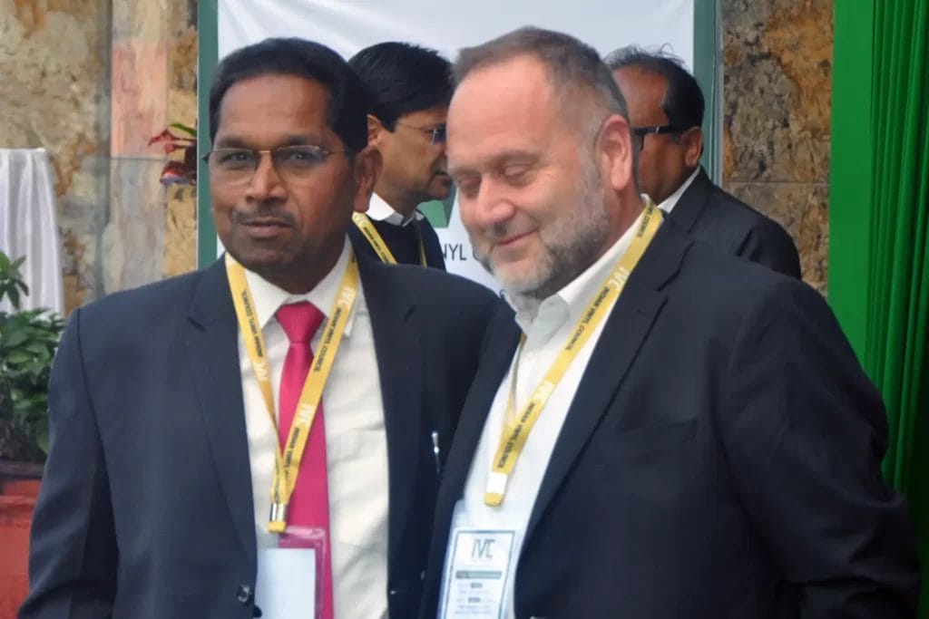 Two business professionals at a conference event